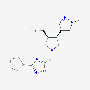 molecular formula C17H25N5O2 B6624492 [(3S,4R)-1-[(3-cyclopentyl-1,2,4-oxadiazol-5-yl)methyl]-4-(1-methylpyrazol-4-yl)pyrrolidin-3-yl]methanol 