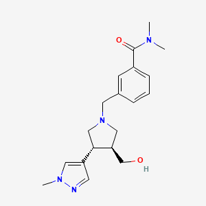 molecular formula C19H26N4O2 B6624497 3-[[(3S,4R)-3-(hydroxymethyl)-4-(1-methylpyrazol-4-yl)pyrrolidin-1-yl]methyl]-N,N-dimethylbenzamide 