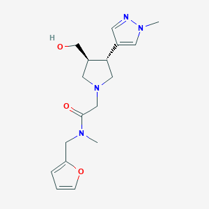 molecular formula C17H24N4O3 B6624512 N-(furan-2-ylmethyl)-2-[(3S,4R)-3-(hydroxymethyl)-4-(1-methylpyrazol-4-yl)pyrrolidin-1-yl]-N-methylacetamide 