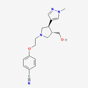 molecular formula C18H22N4O2 B6624525 4-[2-[(3S,4R)-3-(hydroxymethyl)-4-(1-methylpyrazol-4-yl)pyrrolidin-1-yl]ethoxy]benzonitrile 
