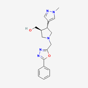 molecular formula C18H21N5O2 B6624554 [(3S,4R)-4-(1-methylpyrazol-4-yl)-1-[(5-phenyl-1,3,4-oxadiazol-2-yl)methyl]pyrrolidin-3-yl]methanol 