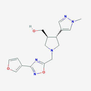 molecular formula C16H19N5O3 B6624557 [(3S,4R)-1-[[3-(furan-3-yl)-1,2,4-oxadiazol-5-yl]methyl]-4-(1-methylpyrazol-4-yl)pyrrolidin-3-yl]methanol 