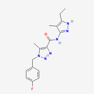 molecular formula C17H19FN6O B6624585 N-(5-ethyl-4-methyl-1H-pyrazol-3-yl)-1-[(4-fluorophenyl)methyl]-5-methyltriazole-4-carboxamide 