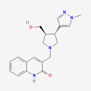 molecular formula C19H22N4O2 B6624593 3-[[(3S,4R)-3-(hydroxymethyl)-4-(1-methylpyrazol-4-yl)pyrrolidin-1-yl]methyl]-1H-quinolin-2-one 