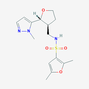 molecular formula C15H21N3O4S B6624685 2,5-dimethyl-N-[[(2R,3S)-2-(2-methylpyrazol-3-yl)oxolan-3-yl]methyl]furan-3-sulfonamide 