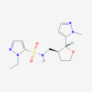 molecular formula C14H21N5O3S B6624691 2-ethyl-N-[[(2R,3S)-2-(2-methylpyrazol-3-yl)oxolan-3-yl]methyl]pyrazole-3-sulfonamide 