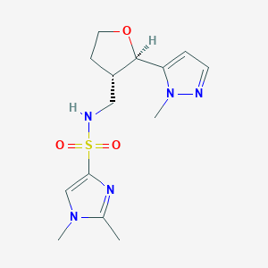 molecular formula C14H21N5O3S B6624695 1,2-dimethyl-N-[[(2R,3S)-2-(2-methylpyrazol-3-yl)oxolan-3-yl]methyl]imidazole-4-sulfonamide 
