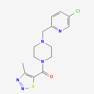 molecular formula C14H16ClN5OS B6624830 [4-[(5-Chloropyridin-2-yl)methyl]piperazin-1-yl]-(4-methylthiadiazol-5-yl)methanone 