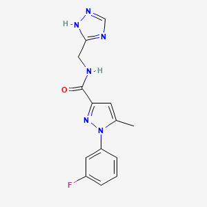 molecular formula C14H13FN6O B6624909 1-(3-fluorophenyl)-5-methyl-N-(1H-1,2,4-triazol-5-ylmethyl)pyrazole-3-carboxamide 