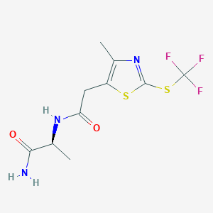 molecular formula C10H12F3N3O2S2 B6624929 (2S)-2-[[2-[4-methyl-2-(trifluoromethylsulfanyl)-1,3-thiazol-5-yl]acetyl]amino]propanamide 