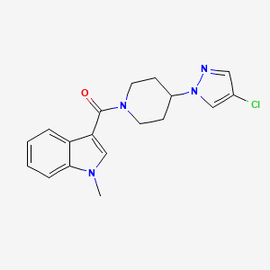 molecular formula C18H19ClN4O B6624985 [4-(4-Chloropyrazol-1-yl)piperidin-1-yl]-(1-methylindol-3-yl)methanone 