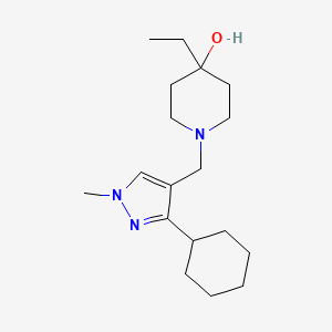 molecular formula C18H31N3O B6625039 1-[(3-Cyclohexyl-1-methylpyrazol-4-yl)methyl]-4-ethylpiperidin-4-ol 