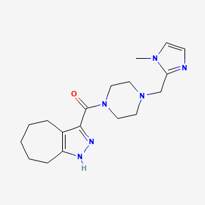 molecular formula C18H26N6O B6625193 1,4,5,6,7,8-Hexahydrocyclohepta[c]pyrazol-3-yl-[4-[(1-methylimidazol-2-yl)methyl]piperazin-1-yl]methanone 