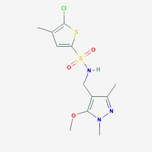 molecular formula C12H16ClN3O3S2 B6625277 5-chloro-N-[(5-methoxy-1,3-dimethylpyrazol-4-yl)methyl]-4-methylthiophene-2-sulfonamide 