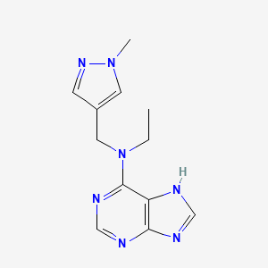 molecular formula C12H15N7 B6625324 N-ethyl-N-[(1-methylpyrazol-4-yl)methyl]-7H-purin-6-amine 