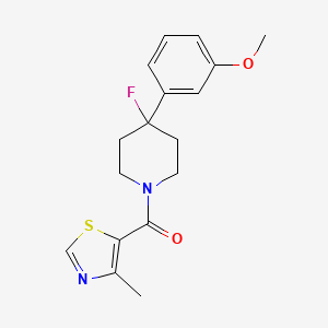molecular formula C17H19FN2O2S B6625417 [4-Fluoro-4-(3-methoxyphenyl)piperidin-1-yl]-(4-methyl-1,3-thiazol-5-yl)methanone 