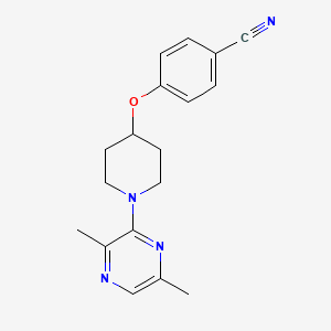 molecular formula C18H20N4O B6625519 4-[1-(3,6-Dimethylpyrazin-2-yl)piperidin-4-yl]oxybenzonitrile 