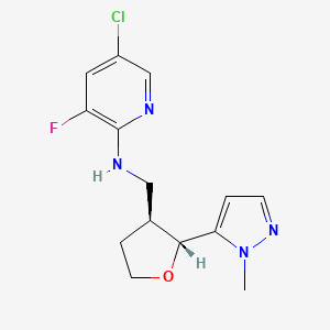 molecular formula C14H16ClFN4O B6625538 5-chloro-3-fluoro-N-[[(2R,3S)-2-(2-methylpyrazol-3-yl)oxolan-3-yl]methyl]pyridin-2-amine 
