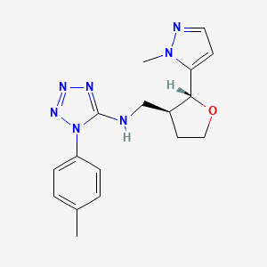 molecular formula C17H21N7O B6625550 1-(4-methylphenyl)-N-[[(2R,3S)-2-(2-methylpyrazol-3-yl)oxolan-3-yl]methyl]tetrazol-5-amine 