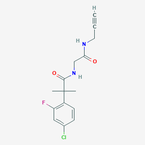 molecular formula C15H16ClFN2O2 B6625575 2-(4-chloro-2-fluorophenyl)-2-methyl-N-[2-oxo-2-(prop-2-ynylamino)ethyl]propanamide 