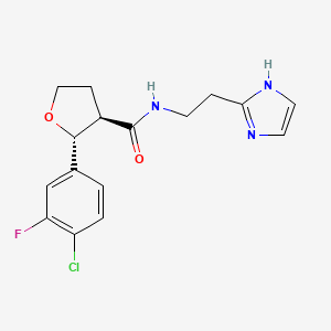 molecular formula C16H17ClFN3O2 B6625627 (2R,3R)-2-(4-chloro-3-fluorophenyl)-N-[2-(1H-imidazol-2-yl)ethyl]oxolane-3-carboxamide 
