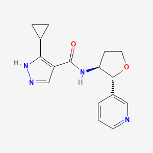 molecular formula C16H18N4O2 B6625756 5-cyclopropyl-N-[(2R,3S)-2-pyridin-3-yloxolan-3-yl]-1H-pyrazole-4-carboxamide 