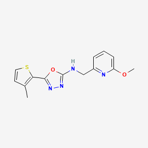 molecular formula C14H14N4O2S B6625804 N-[(6-methoxypyridin-2-yl)methyl]-5-(3-methylthiophen-2-yl)-1,3,4-oxadiazol-2-amine 