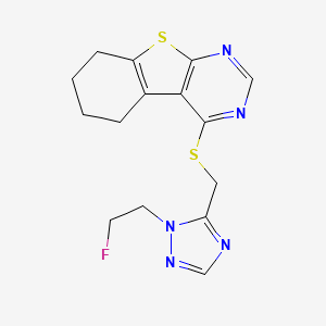molecular formula C15H16FN5S2 B6626001 4-[[2-(2-Fluoroethyl)-1,2,4-triazol-3-yl]methylsulfanyl]-5,6,7,8-tetrahydro-[1]benzothiolo[2,3-d]pyrimidine 