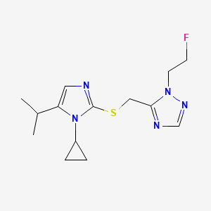 molecular formula C14H20FN5S B6626039 5-[(1-Cyclopropyl-5-propan-2-ylimidazol-2-yl)sulfanylmethyl]-1-(2-fluoroethyl)-1,2,4-triazole 