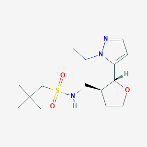 molecular formula C15H27N3O3S B6626178 N-[[(2R,3S)-2-(2-ethylpyrazol-3-yl)oxolan-3-yl]methyl]-2,2-dimethylpropane-1-sulfonamide 