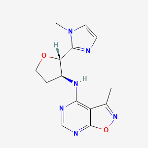 molecular formula C14H16N6O2 B6626257 3-methyl-N-[(2S,3S)-2-(1-methylimidazol-2-yl)oxolan-3-yl]-[1,2]oxazolo[5,4-d]pyrimidin-4-amine 