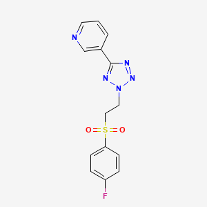 molecular formula C14H12FN5O2S B6626507 3-[2-[2-(4-Fluorophenyl)sulfonylethyl]tetrazol-5-yl]pyridine 