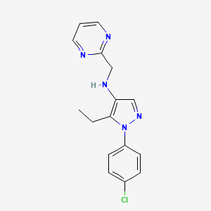 molecular formula C16H16ClN5 B6626510 1-(4-chlorophenyl)-5-ethyl-N-(pyrimidin-2-ylmethyl)pyrazol-4-amine 
