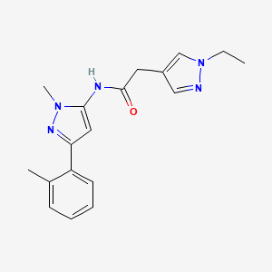 molecular formula C18H21N5O B6626532 2-(1-ethylpyrazol-4-yl)-N-[2-methyl-5-(2-methylphenyl)pyrazol-3-yl]acetamide 