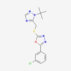 molecular formula C15H16ClN5OS B6626592 2-[(2-Tert-butyl-1,2,4-triazol-3-yl)methylsulfanyl]-5-(3-chlorophenyl)-1,3,4-oxadiazole 