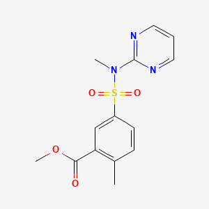molecular formula C14H15N3O4S B6626637 Methyl 2-methyl-5-[methyl(pyrimidin-2-yl)sulfamoyl]benzoate 