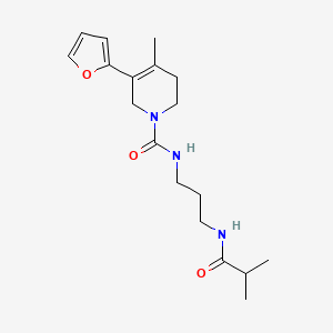 molecular formula C18H27N3O3 B6626642 5-(furan-2-yl)-4-methyl-N-[3-(2-methylpropanoylamino)propyl]-3,6-dihydro-2H-pyridine-1-carboxamide 