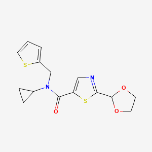 molecular formula C15H16N2O3S2 B6626802 N-cyclopropyl-2-(1,3-dioxolan-2-yl)-N-(thiophen-2-ylmethyl)-1,3-thiazole-5-carboxamide 