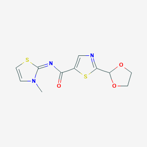molecular formula C11H11N3O3S2 B6626809 2-(1,3-dioxolan-2-yl)-N-(3-methyl-1,3-thiazol-2-ylidene)-1,3-thiazole-5-carboxamide 