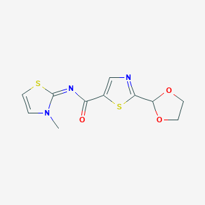 2-(1,3-dioxolan-2-yl)-N-(3-methyl-1,3-thiazol-2-ylidene)-1,3-thiazole-5-carboxamide