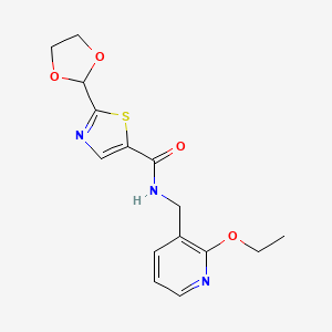 molecular formula C15H17N3O4S B6626816 2-(1,3-dioxolan-2-yl)-N-[(2-ethoxypyridin-3-yl)methyl]-1,3-thiazole-5-carboxamide 