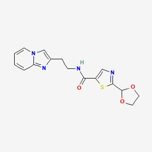 molecular formula C16H16N4O3S B6626847 2-(1,3-dioxolan-2-yl)-N-(2-imidazo[1,2-a]pyridin-2-ylethyl)-1,3-thiazole-5-carboxamide 