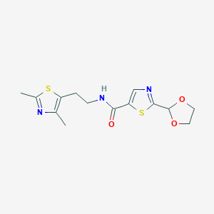molecular formula C14H17N3O3S2 B6626870 N-[2-(2,4-dimethyl-1,3-thiazol-5-yl)ethyl]-2-(1,3-dioxolan-2-yl)-1,3-thiazole-5-carboxamide 