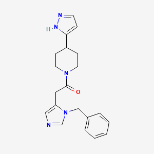 molecular formula C20H23N5O B6626885 2-(3-benzylimidazol-4-yl)-1-[4-(1H-pyrazol-5-yl)piperidin-1-yl]ethanone 