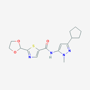 N-(5-cyclopentyl-2-methylpyrazol-3-yl)-2-(1,3-dioxolan-2-yl)-1,3-thiazole-5-carboxamide