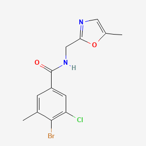 molecular formula C13H12BrClN2O2 B6626960 4-bromo-3-chloro-5-methyl-N-[(5-methyl-1,3-oxazol-2-yl)methyl]benzamide 