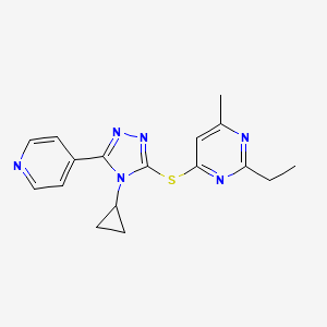 molecular formula C17H18N6S B6627014 4-[(4-Cyclopropyl-5-pyridin-4-yl-1,2,4-triazol-3-yl)sulfanyl]-2-ethyl-6-methylpyrimidine 