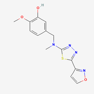 molecular formula C14H14N4O3S B6627073 2-Methoxy-5-[[methyl-[5-(1,2-oxazol-3-yl)-1,3,4-thiadiazol-2-yl]amino]methyl]phenol 