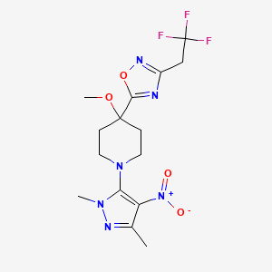 molecular formula C15H19F3N6O4 B6627085 5-[1-(2,5-Dimethyl-4-nitropyrazol-3-yl)-4-methoxypiperidin-4-yl]-3-(2,2,2-trifluoroethyl)-1,2,4-oxadiazole 