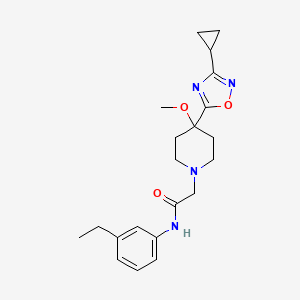 molecular formula C21H28N4O3 B6627102 2-[4-(3-cyclopropyl-1,2,4-oxadiazol-5-yl)-4-methoxypiperidin-1-yl]-N-(3-ethylphenyl)acetamide 